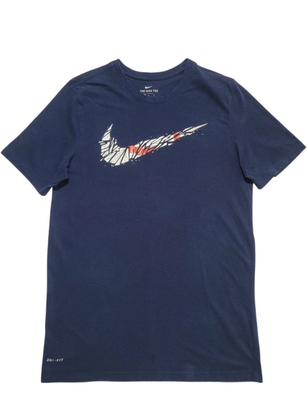 Nike Dri FIT Shattered Swoosh Graphic T Shirt Large Navy Blue Athletic Cut